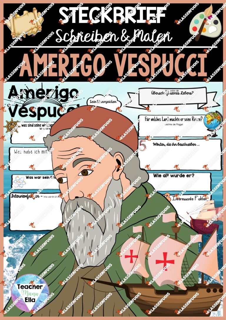 Steckbrief Entdecker – Amerigo Vespucci und Schreiben + Malen